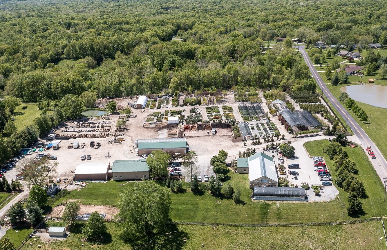 aerial view of superior garden center and rost landscaping in columbia mo